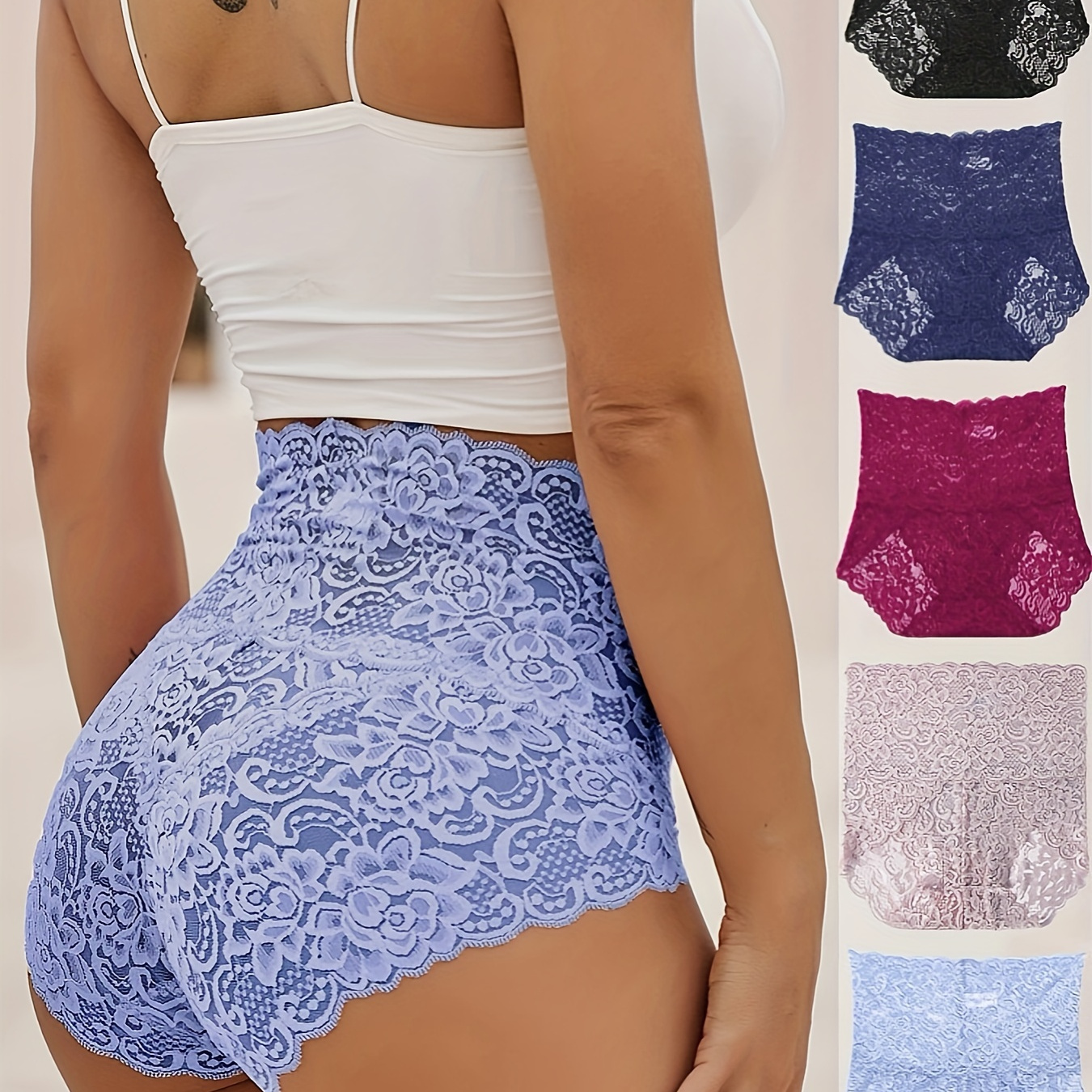 Floral Lace High Waist Briefs Comfy Breathable Stretchy - Temu United  Kingdom