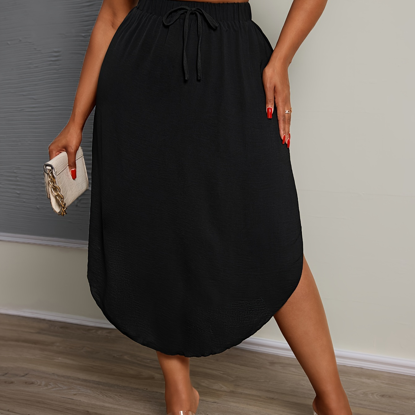 

Plus Size Drawstring Skirt, Slit Hem Skirt For & Summer, 's Plus Size Clothing
