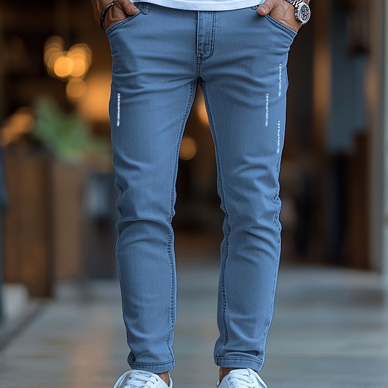 

Men' Skinny Jeans - Cotton Stretch Denim Pants, Solid Color, Washed, Casual Fashion Slim Fit Trousers For All