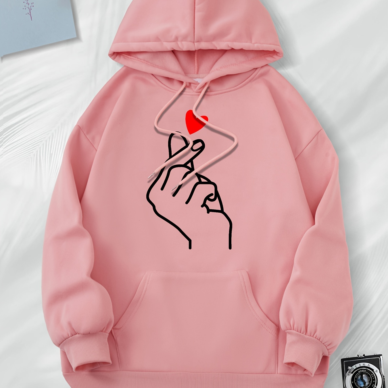 

Heart Printed Sports Hoodie, Women's Casual Graphic Pullover Hooded Sweatshirt, Women's Clothing