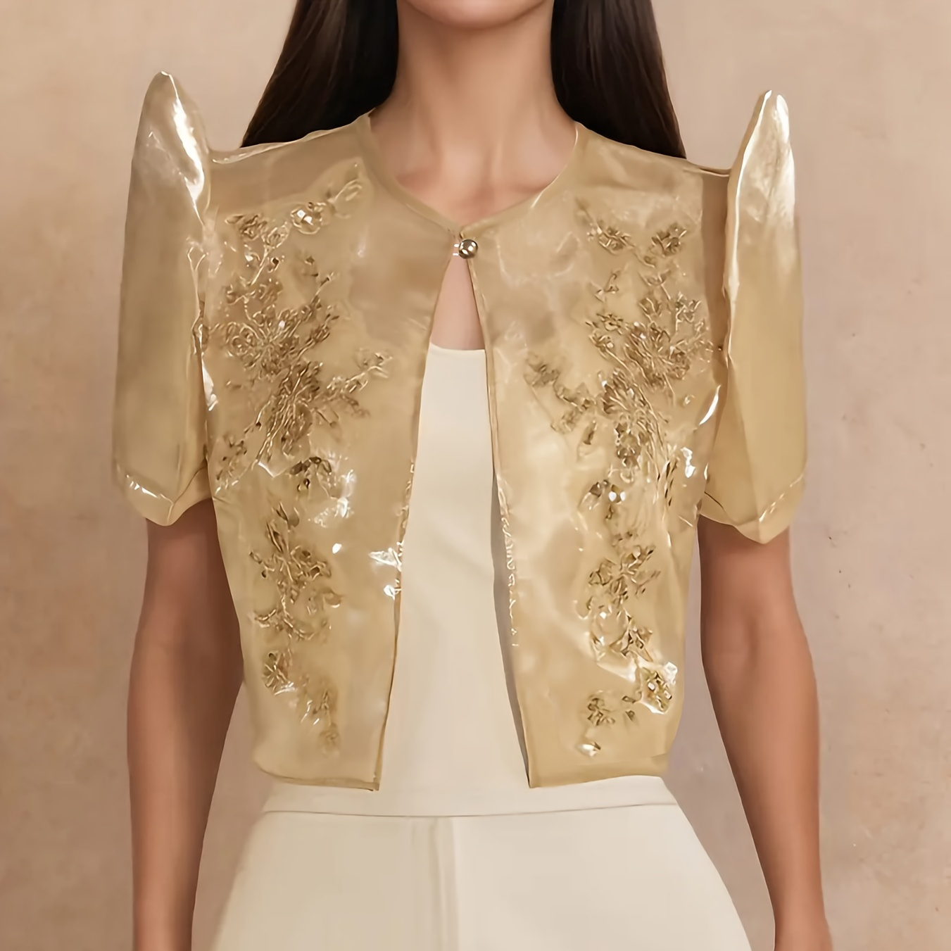 ladies shirt modern elegant lace puff sleeve short sleeve - Temu