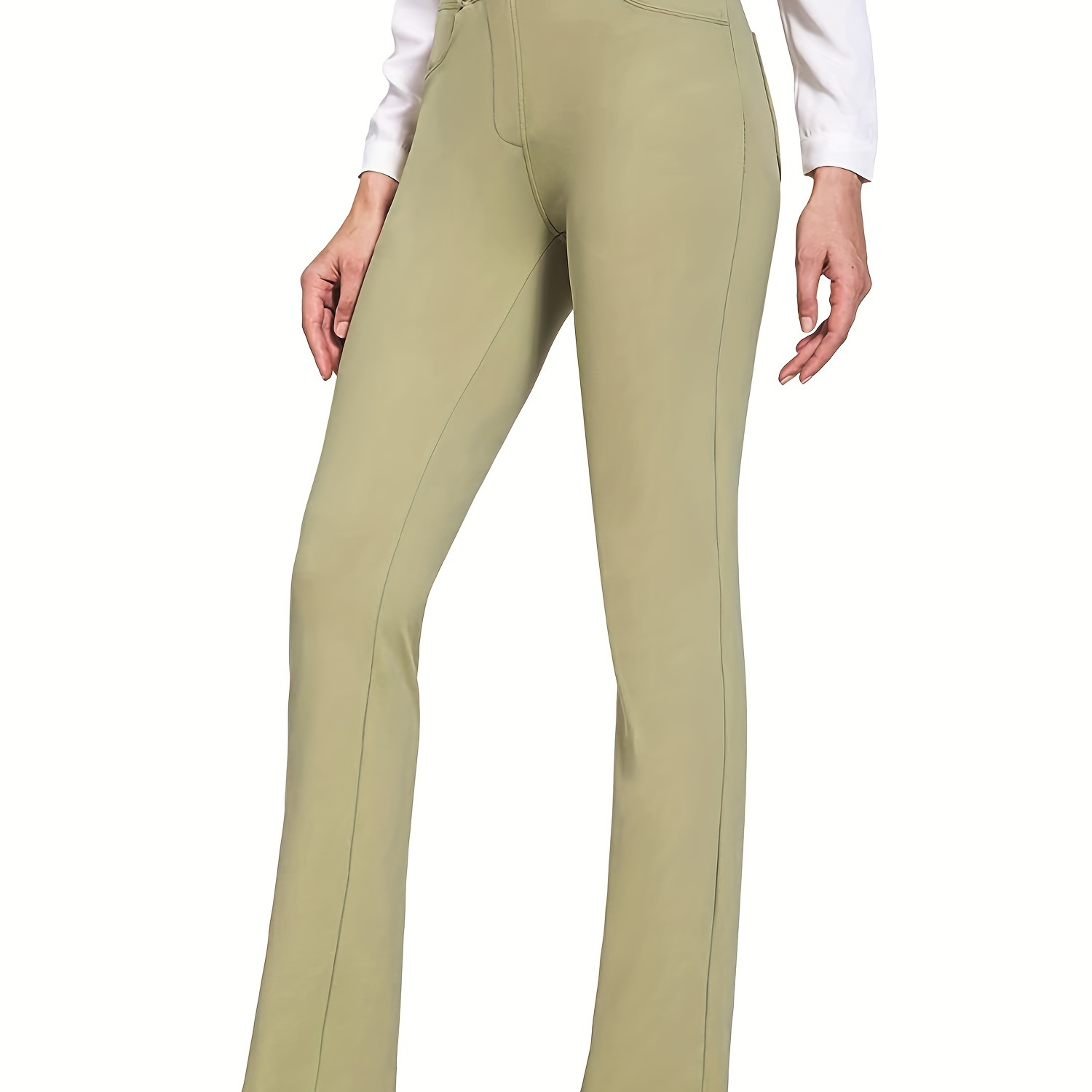 

High Waist Straight Leg Pants, Casual Stretchy Workout Pants With Pocket, Women's Clothing