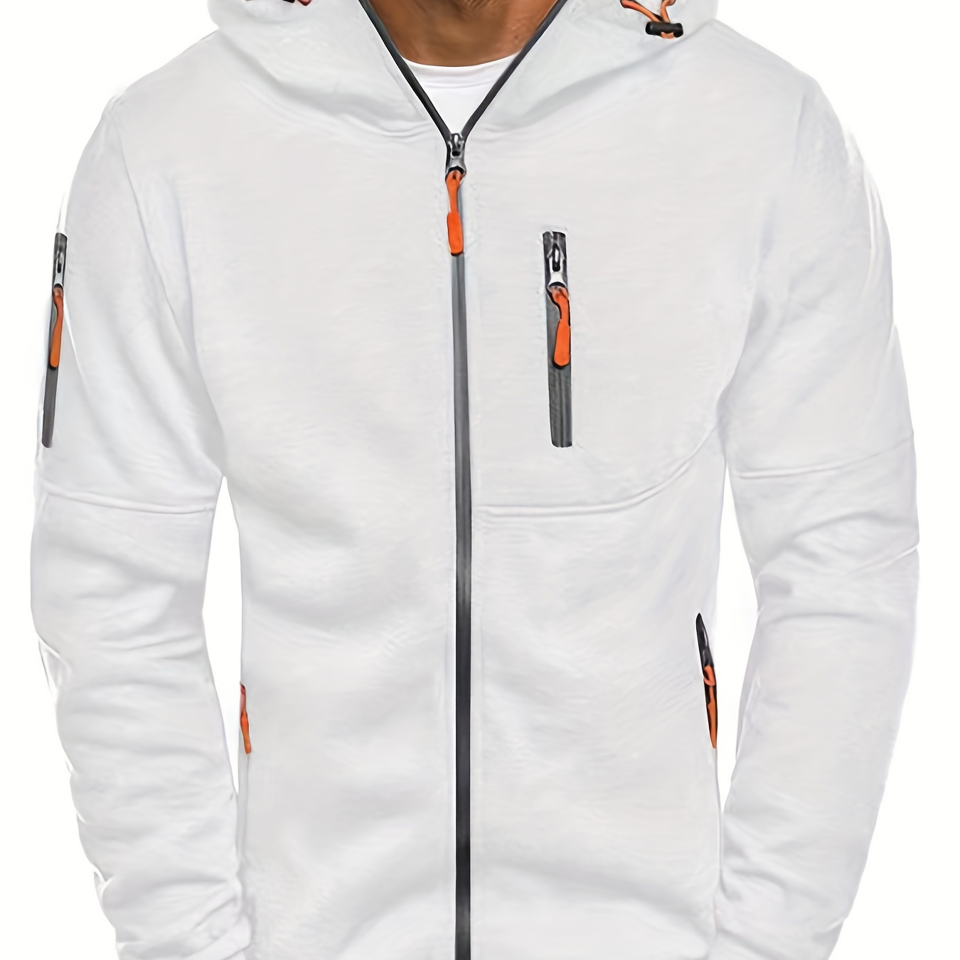 

Men's Solid Hooded Long Sleeve And Zipper Down Sweatshirt Jacket With Multiple Zippered Pockets, Versatile And Chic Hoodie Jacket For Spring And Autumn Outdoors Activities