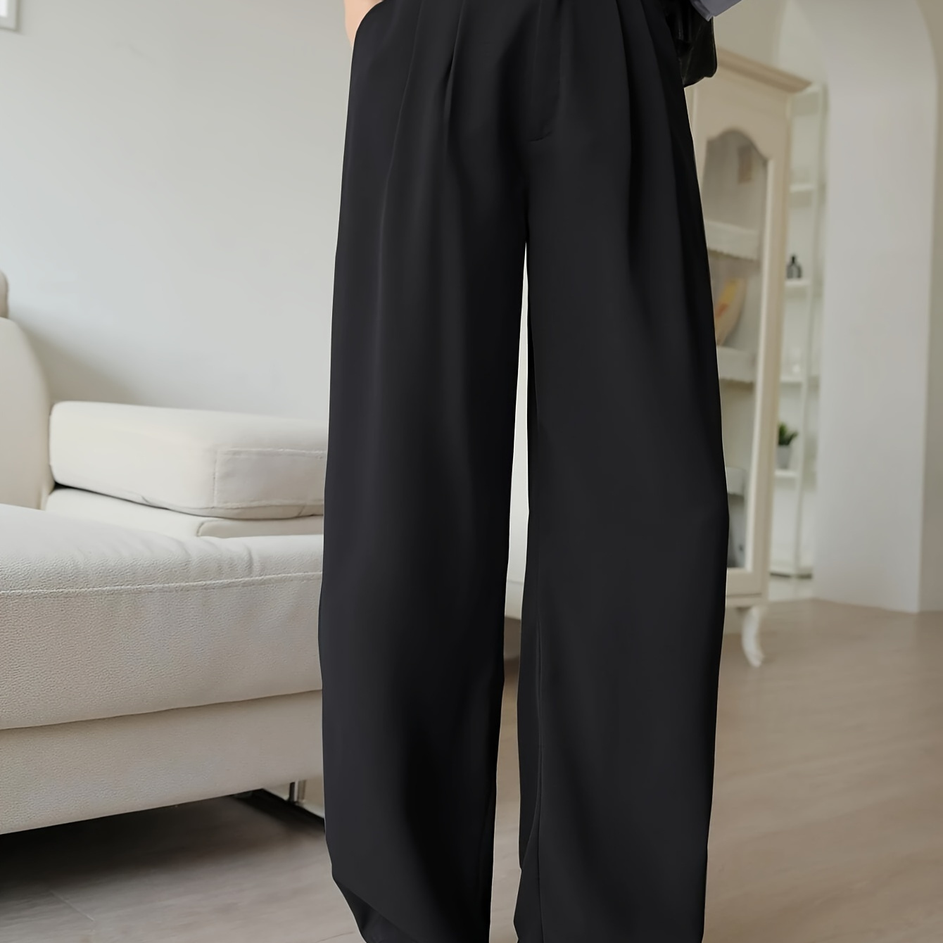 

Solid Color Straight Leg Pants, Elegant High Waist Loose Pants For Work & Office, Women's Clothing