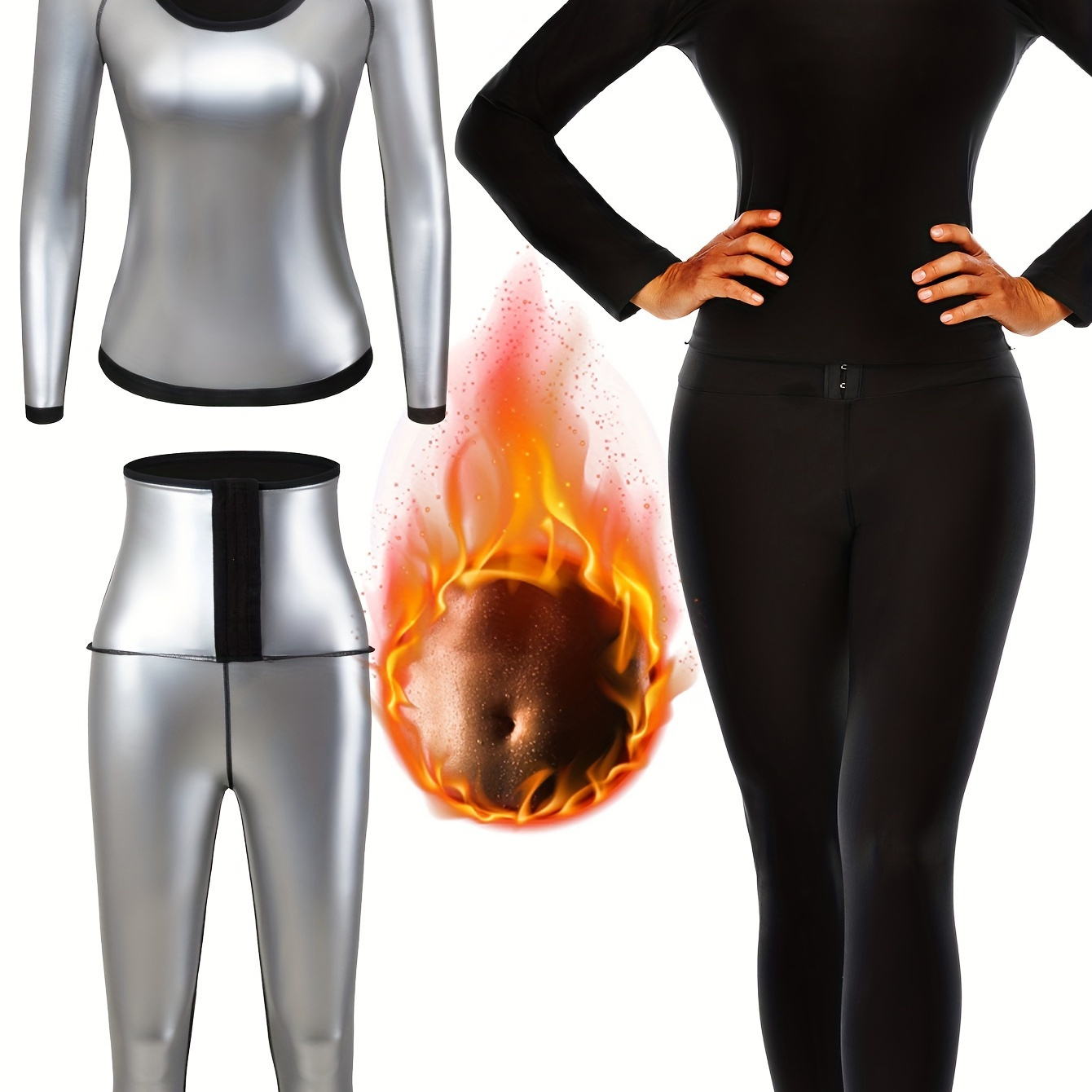 

Women's Sauna Sweat Suit Set, Heat-trapping Workout Outfit, Long Sleeve Shirt & Leggings, High Waist Fitness Yoga Gear, Enhanced Sweating Slimming Sports Apparel Fall & Winter