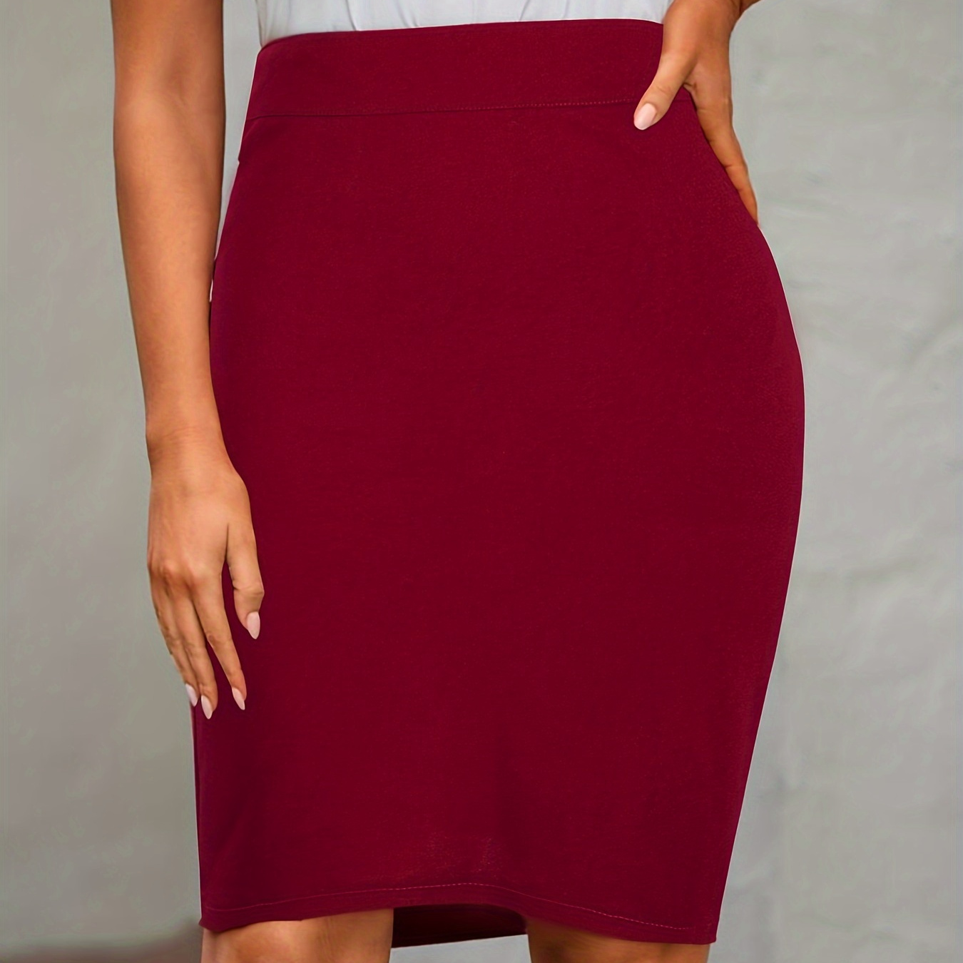

Solid High Waist Skirt, Elegant Midi Bodycon Skirt, Women's Clothing