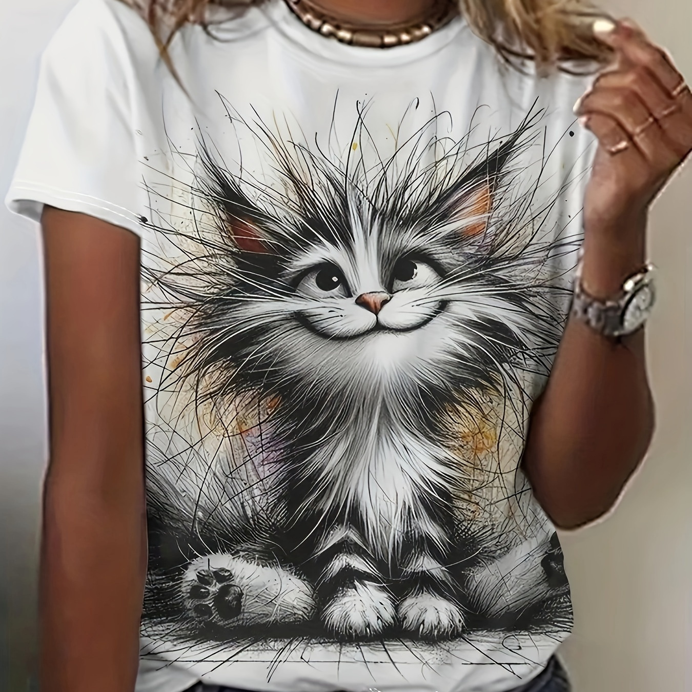 

T-shirt à manches courtes et imprimé animalier à col rond pour et l'été