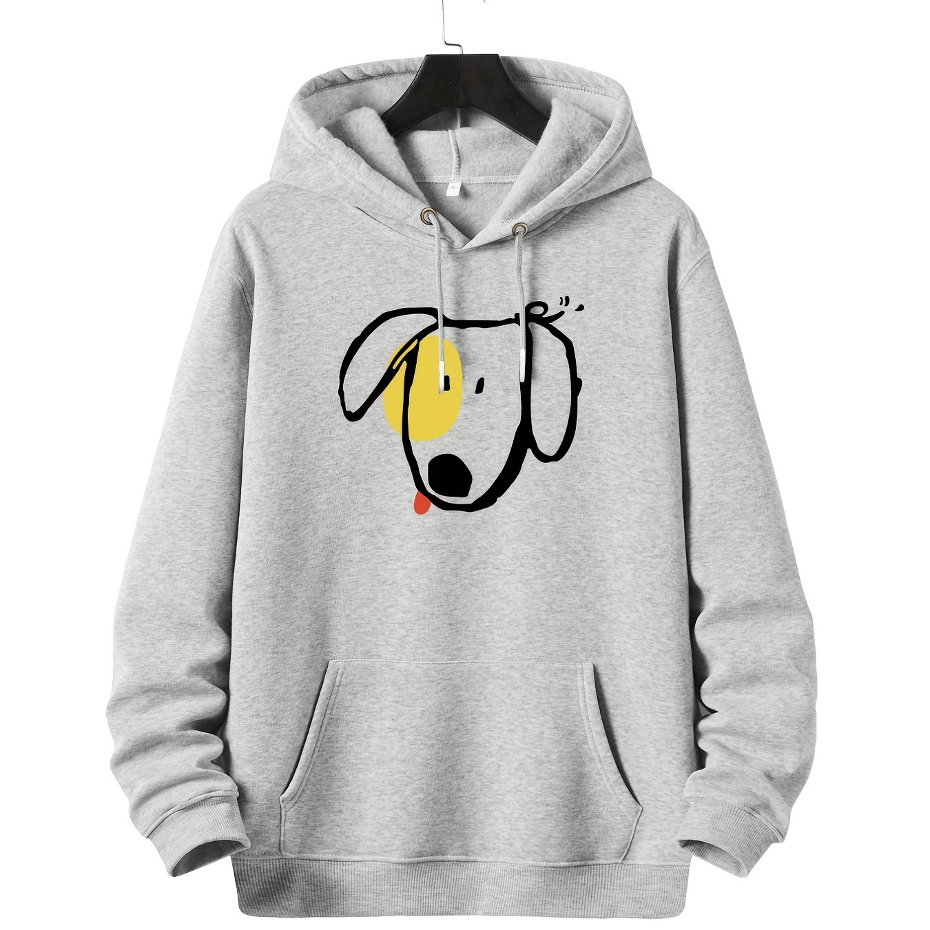 

Plus Size Men's Cute Line Drawing Puppy Pullover Drawstring Hoodie, Oversized Loose Clothing For Big And Tall Guys