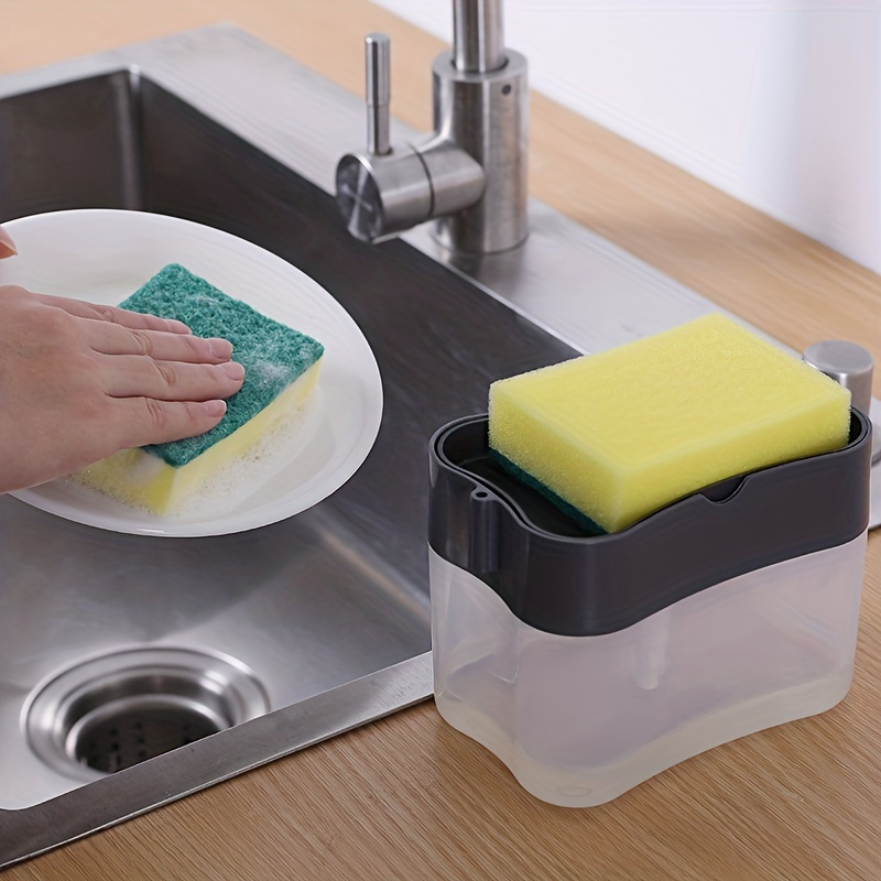 1pc White Press-type Dishwashing Liquid Storage Box With Scrubber