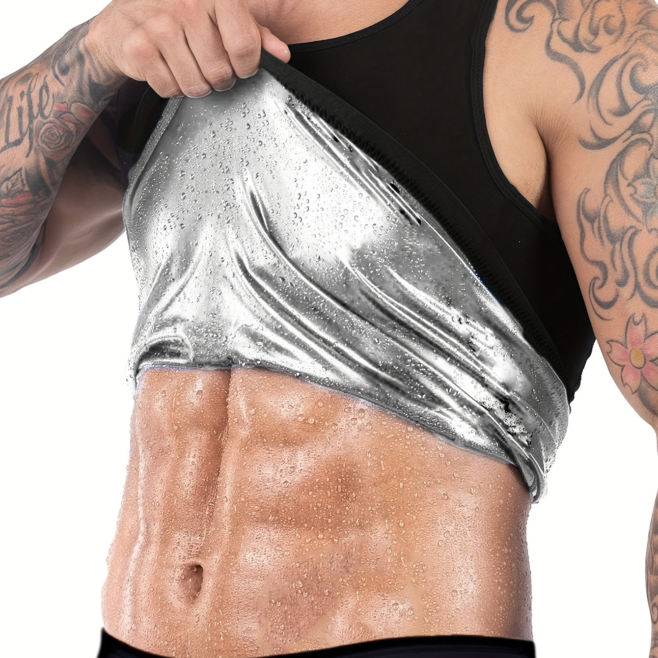 

Men's Athletic Pullover Sweat Vest, Sauna Effect, Silver-tone, Quick Dry, Slim Fit Muscle Fit Top, Gym & Workout Tank Top
