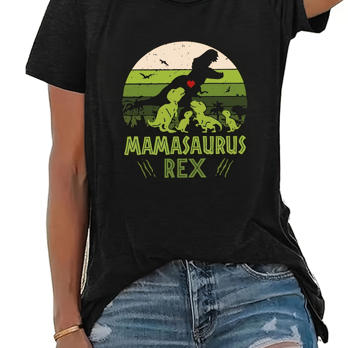 

Dinosaur Print T-shirt, Short Sleeve Crew Neck Casual Top For Summer & Spring, Women's Clothing