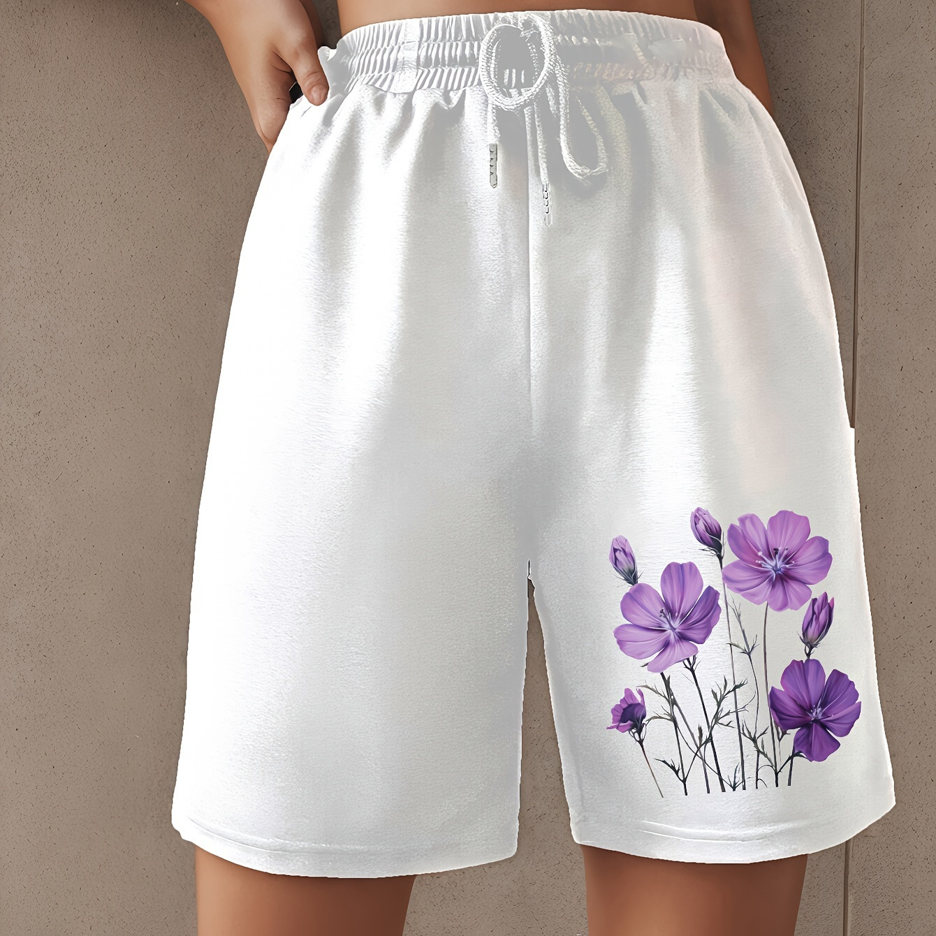 

Floral Print Drawstring Shorts, Casual Slant Pocket Sporty Shorts For Summer & Spring, Women's Clothing