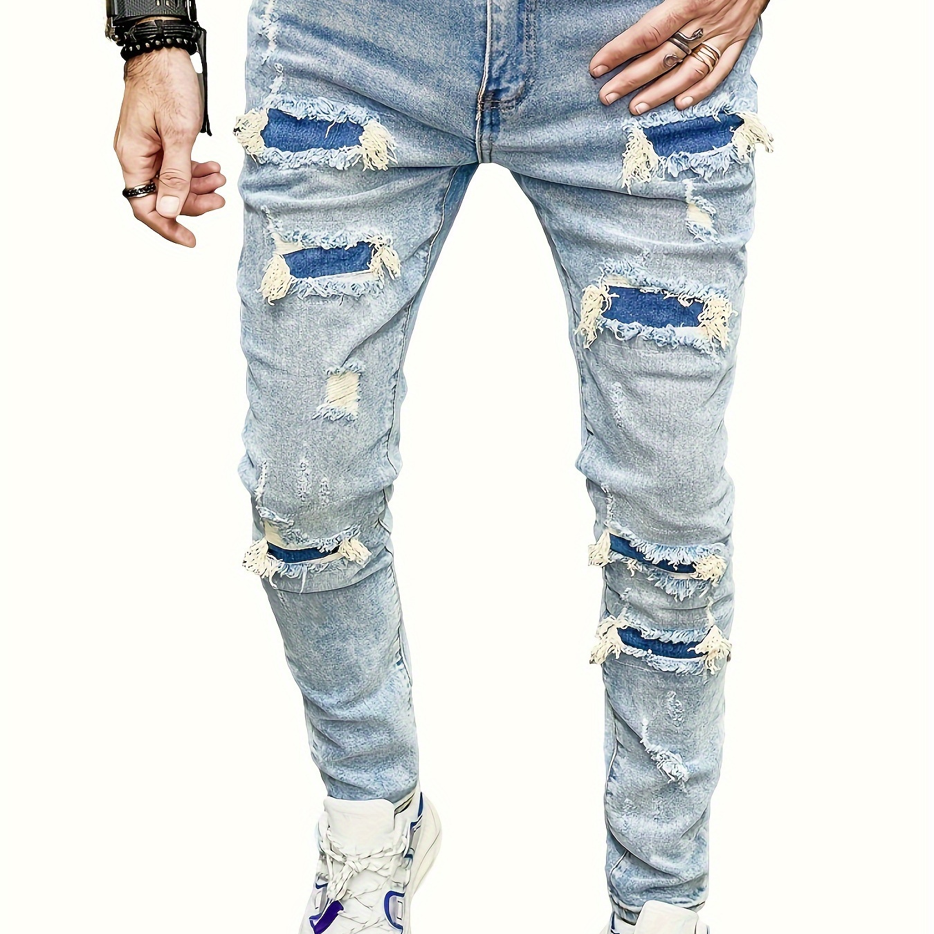 

Men's Denim Ripped Slim Fit Small Feet Elastic Jeans For Spring Summer