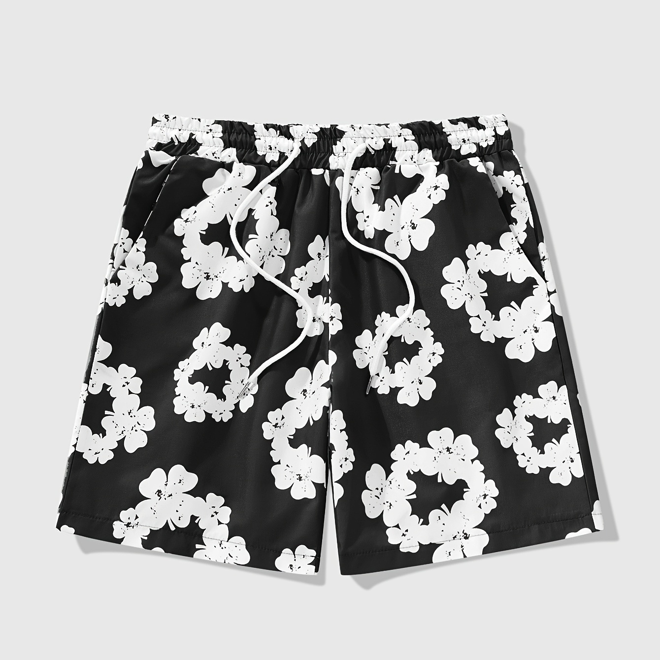 

Floral Random Print Men's Casual Comfy Drawstring Shorts With Pockets For Sports