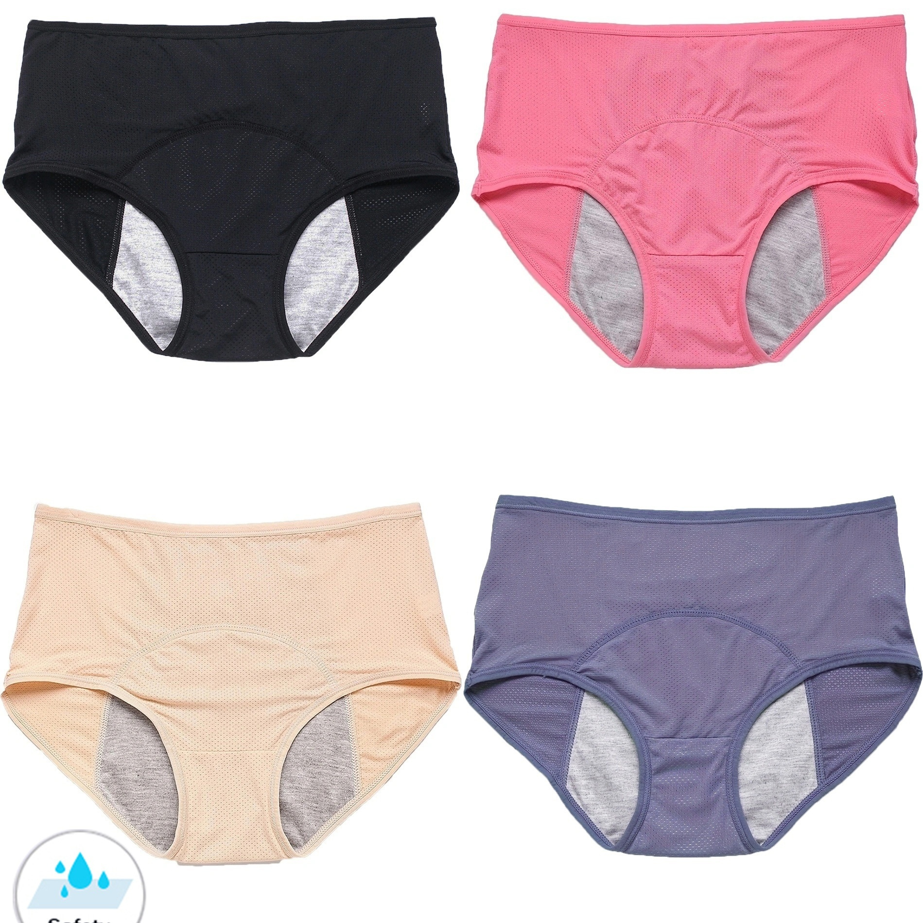 

Four-piece Set - Women's Large Size Leak-proof Physiological Underwear Mesh Super Breathable Underwear High Underwear -layer Widened Leak-proof Layer Briefs High Waist Tummy Underwear Women