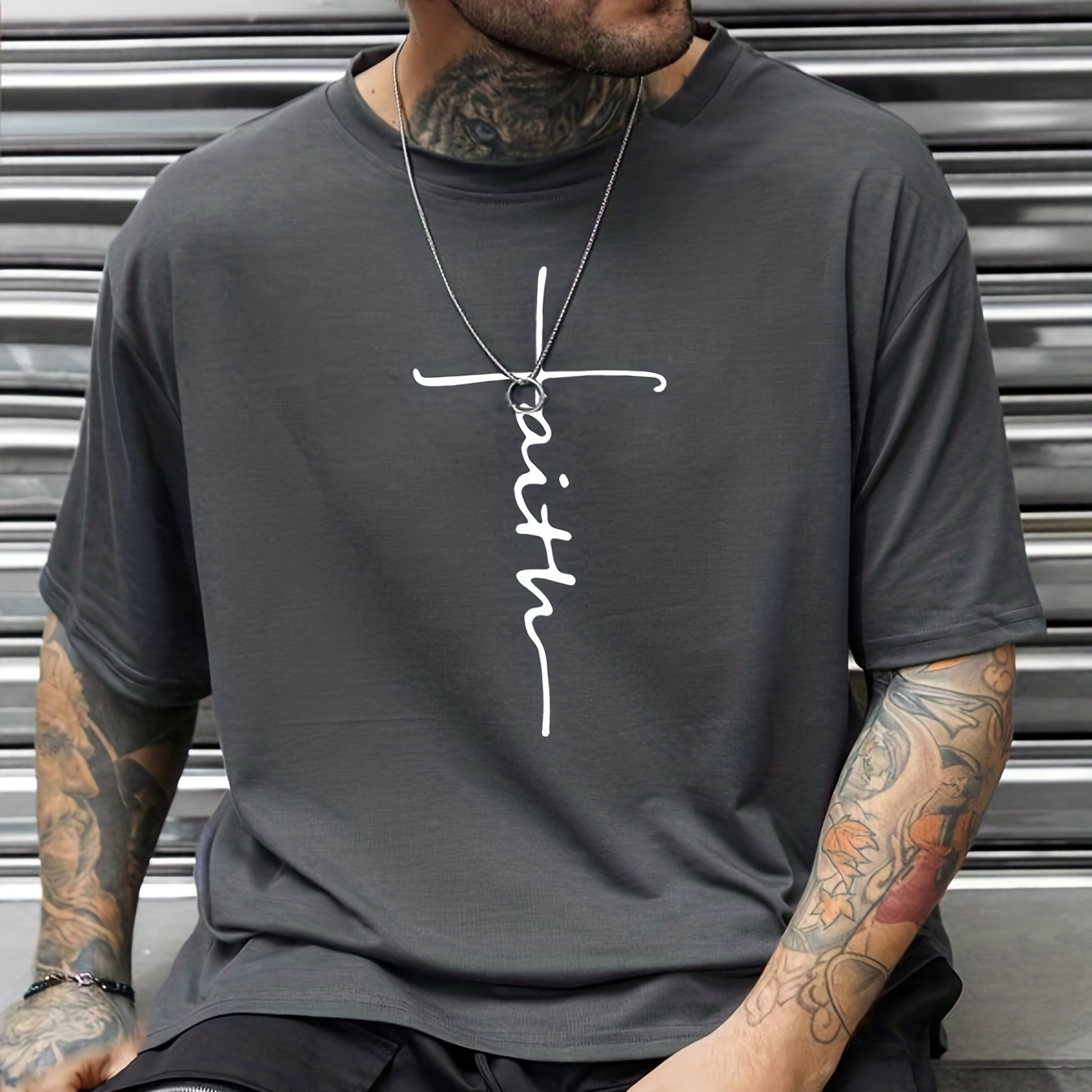 TEXIWAS-Camiseta ajustada con estampado de marca de moda para hombre,  camiseta informal de cuello re Deng Xun