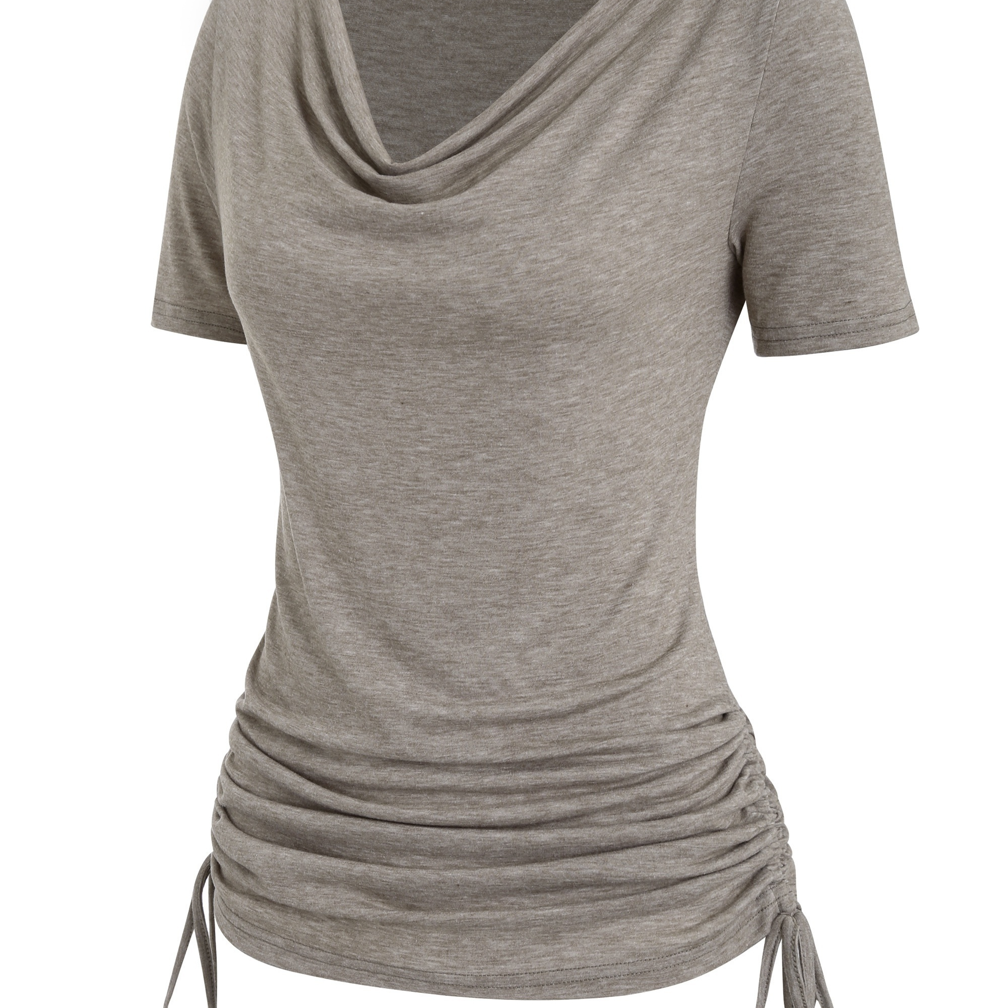 

Chic Cowl Neck Ruched T-shirt For Women - Casual Solid Color, Stretchy Polyester , Machine Washable - Spring/summer/fall