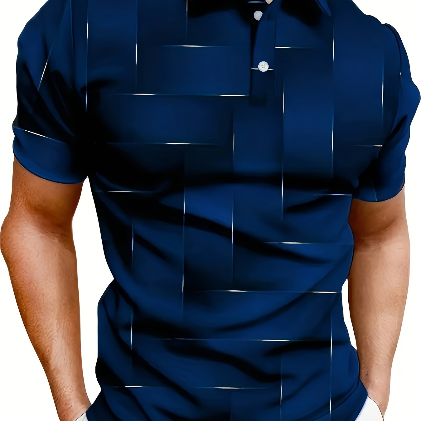 

Men's Creative Plaid Pattern Design Short Sleeve Lapel Golf Shirts, Casual Style Slight Stretch Regular Fit Summer Tops, Summer Golf Shirts