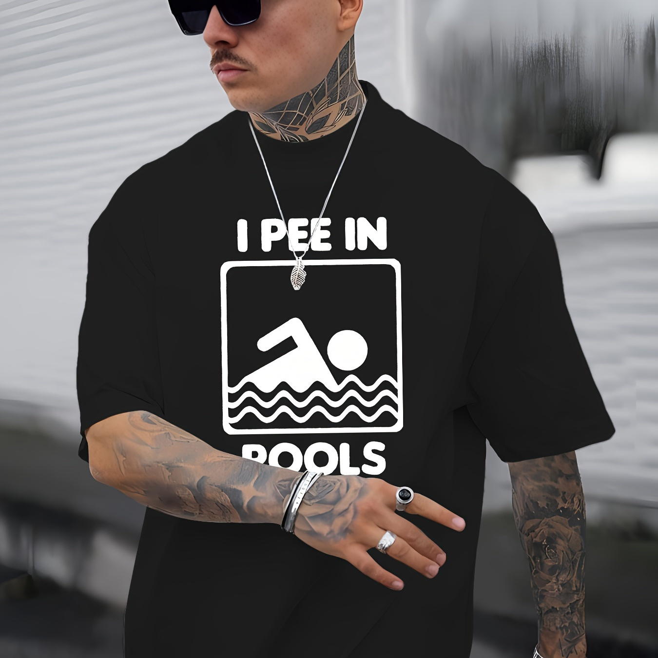 

Men's Casual Short-sleeve T-shirt With " I Pee In Pools" Print, Comfortable Top For Spring And Summer, Crew Neck Tee, Relaxed Fit