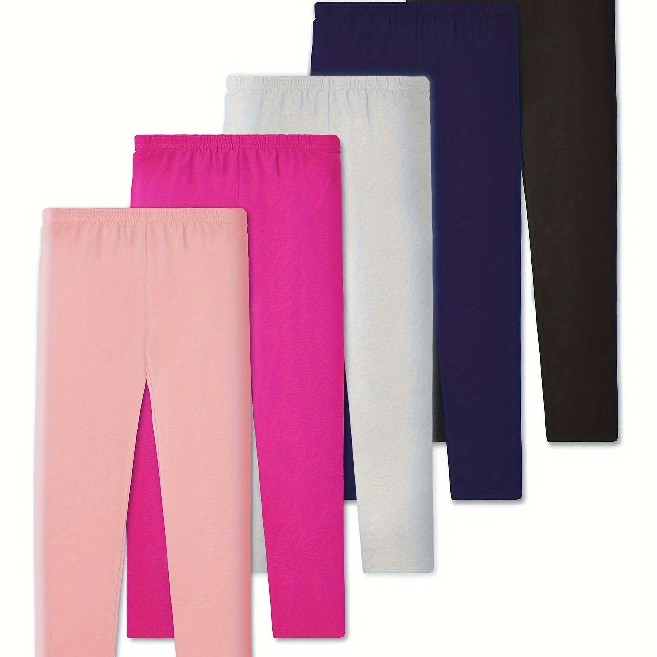 

Girls 5pcs/set Stretchy & Breathable Solid Colored Cotton Leggings For Spring & Summer