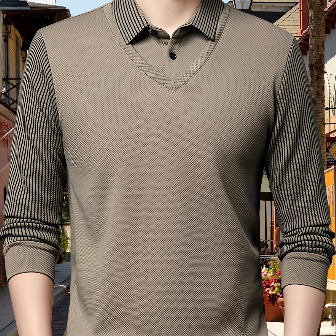 

Men's Casual Breathable Long-sleeve Golf Shirt, Fake Two-piece Design For Spring/fall Daily Wear