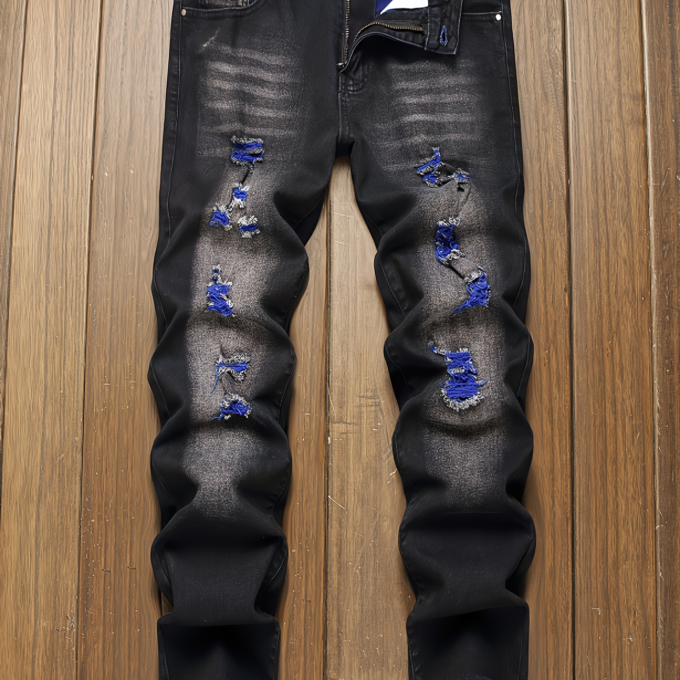 

Men's Slim-fit Ripped Black Jeans - Stretch Denim With Distressed Detail, Machine Washable