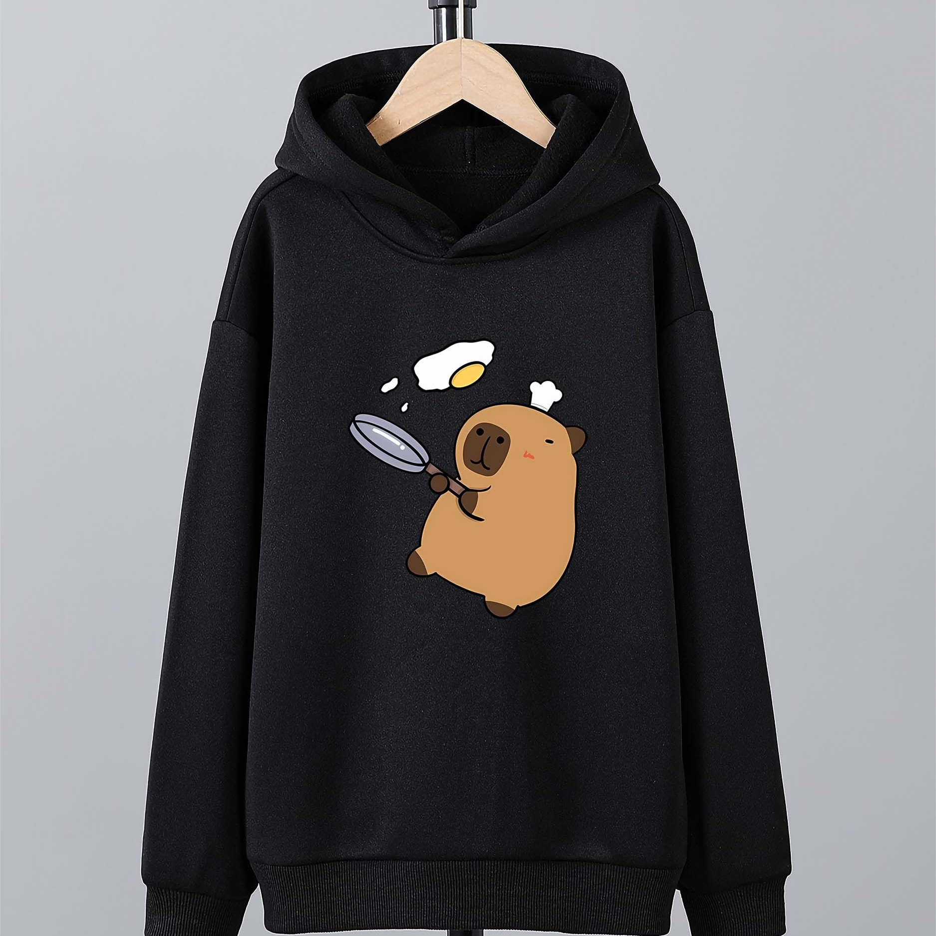 

Cozy Hoodie With Cute Capybara Print - Casual & Comfy Polyester Pullover For , Fall/winter Outdoor Activities & Family Gatherings, Machine Washable, Non-transparent, Loose Fit