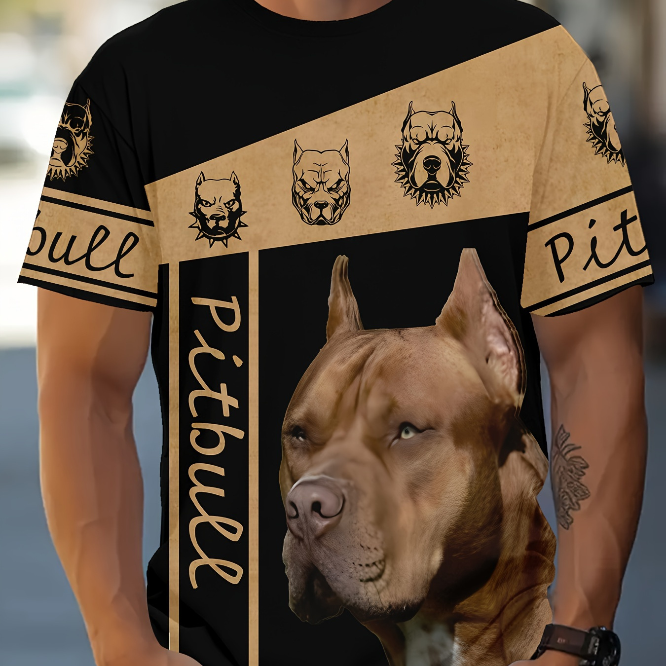 

Men's Dog Graphic Print T-shirt, Short Sleeve Crew Neck Tee, Men's Clothing For Summer Outdoor