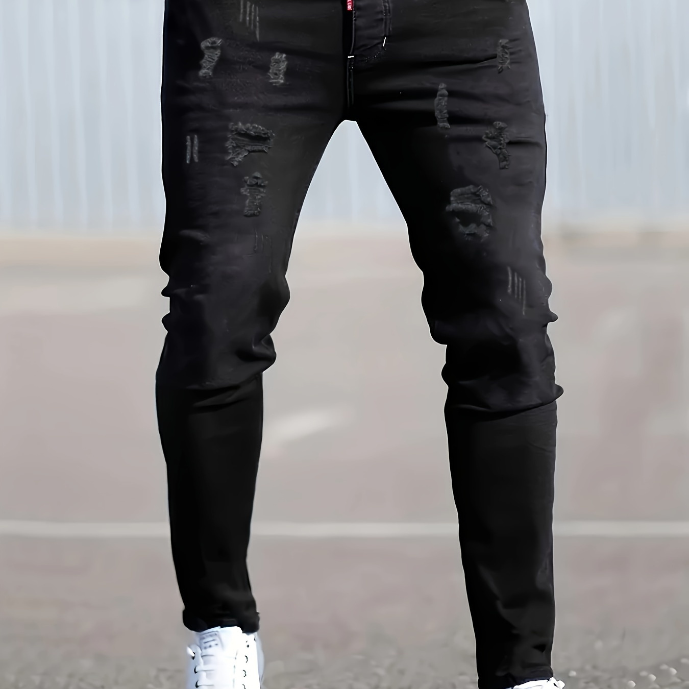 

Jean skinny déchiré décontracté pour hommes, style street chic, jean extensible de taille moyenne