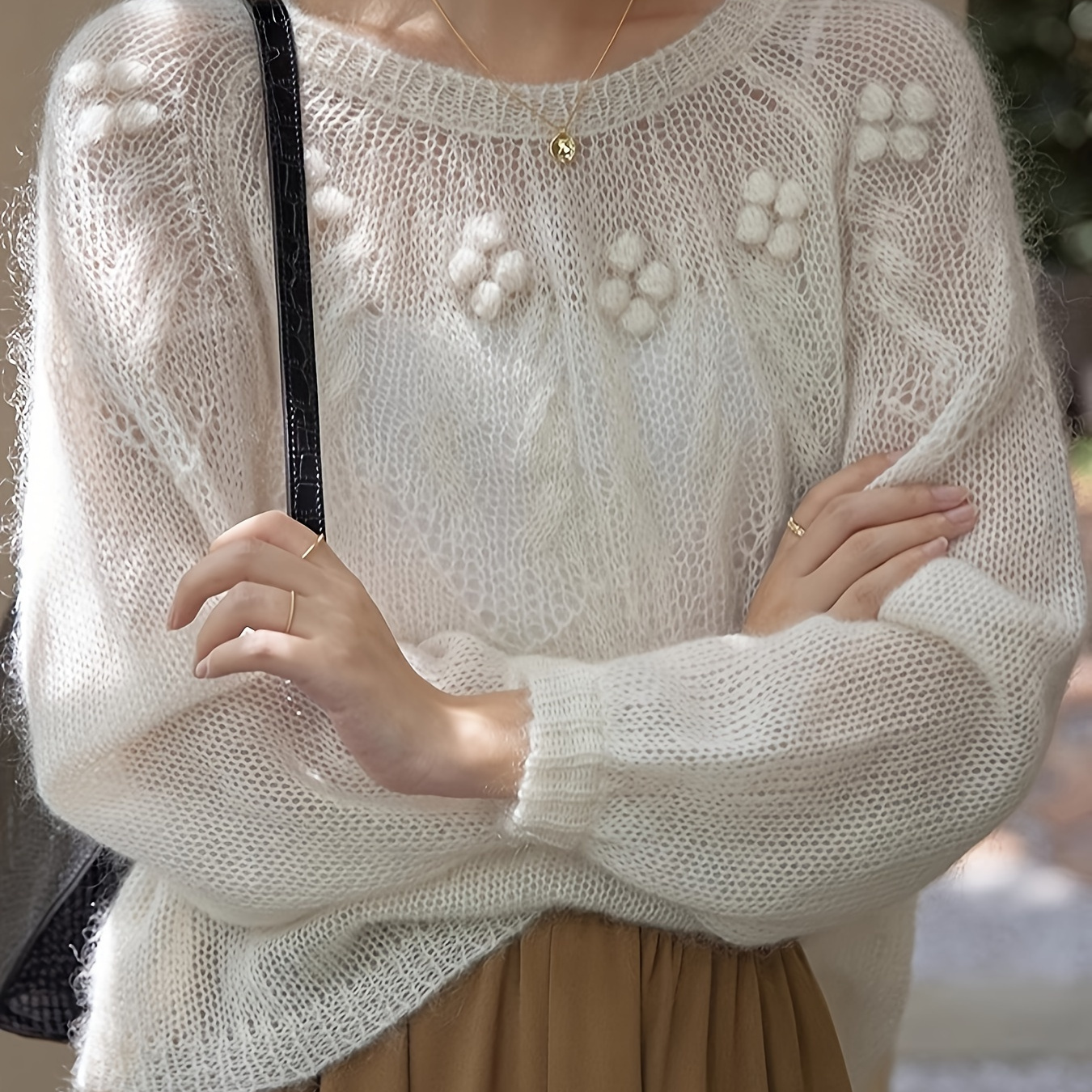 

Pull à col rond en tricot ample, élégant pull à manches longues, vêtements pour femmes