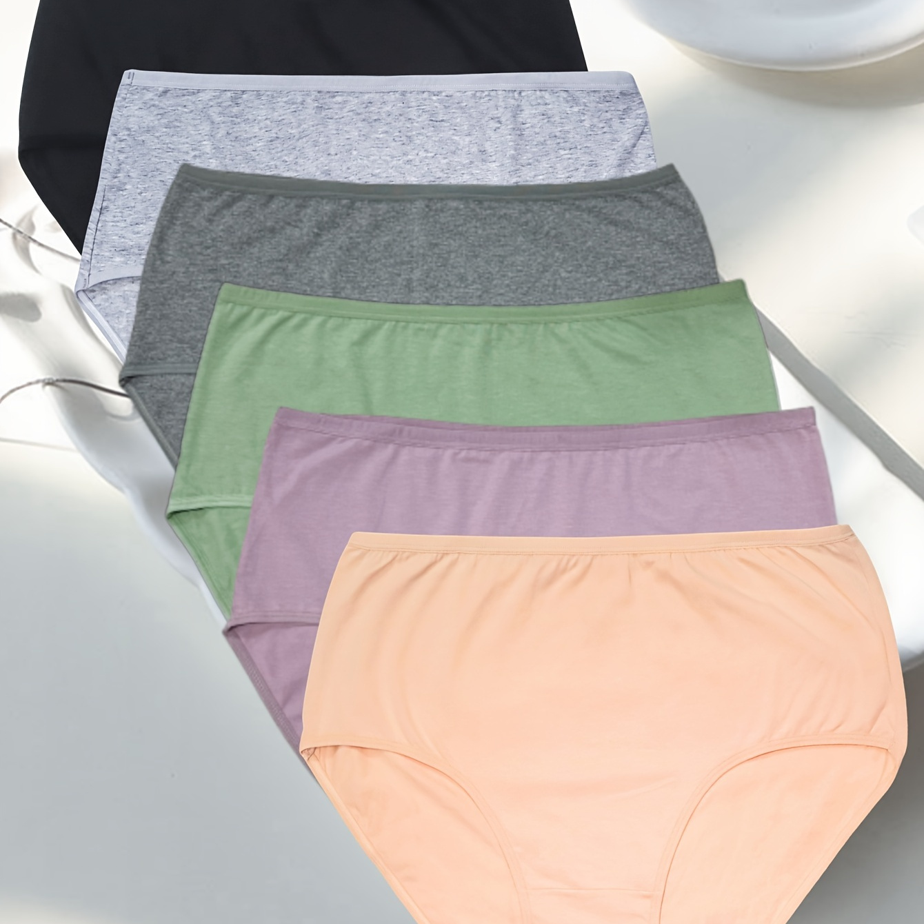 

6- Size Women' Color Mid-waist Underwear, Knit, , No Pattern, Triangle Panties, Assorted Colors