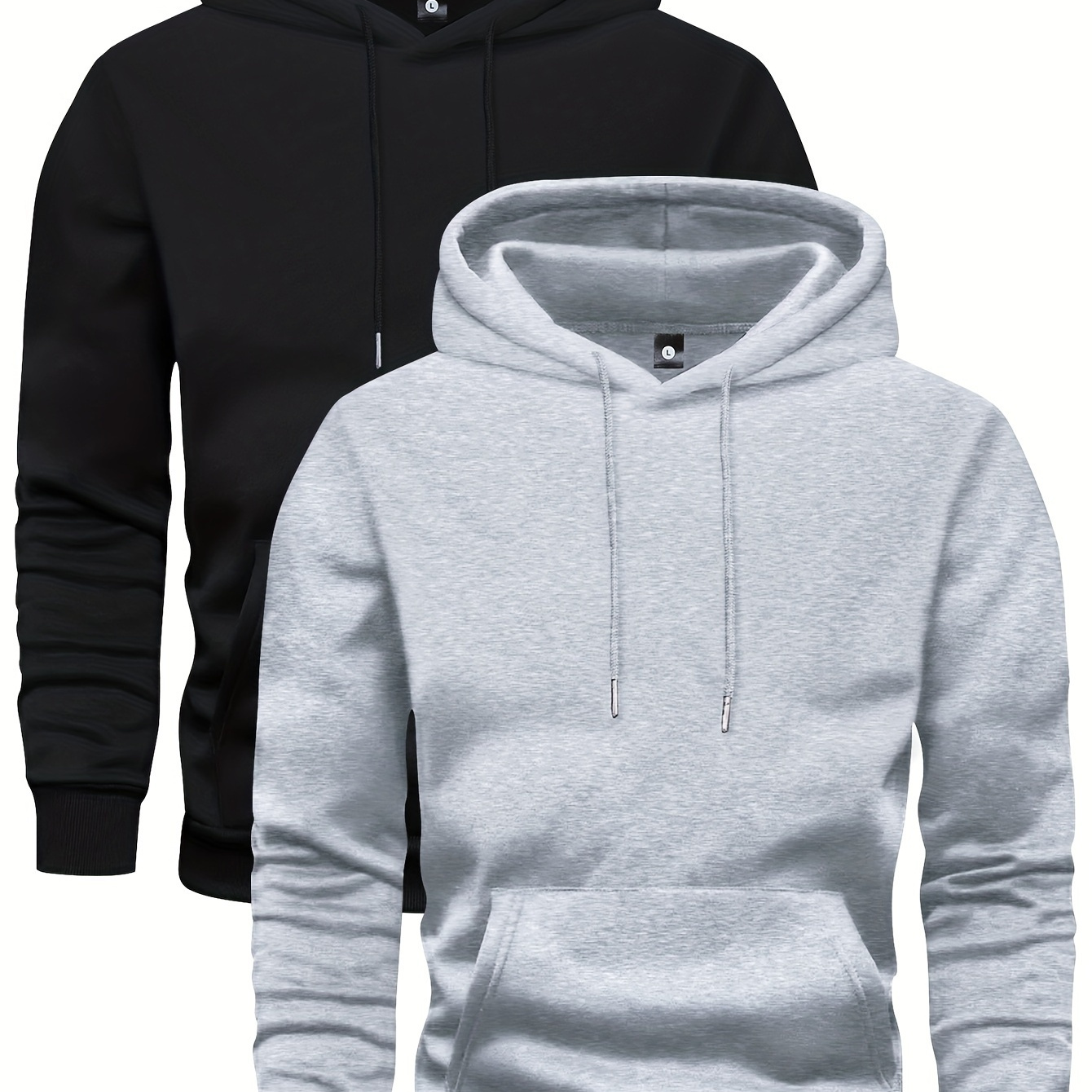 

2pcs Set Of Men's Solid Color Hooded Long Sleeve Sweatshirt With Kangaroo Pocket, Casual And Chic Hoodies For Autumn And Winter Sports And Outdoors Wear