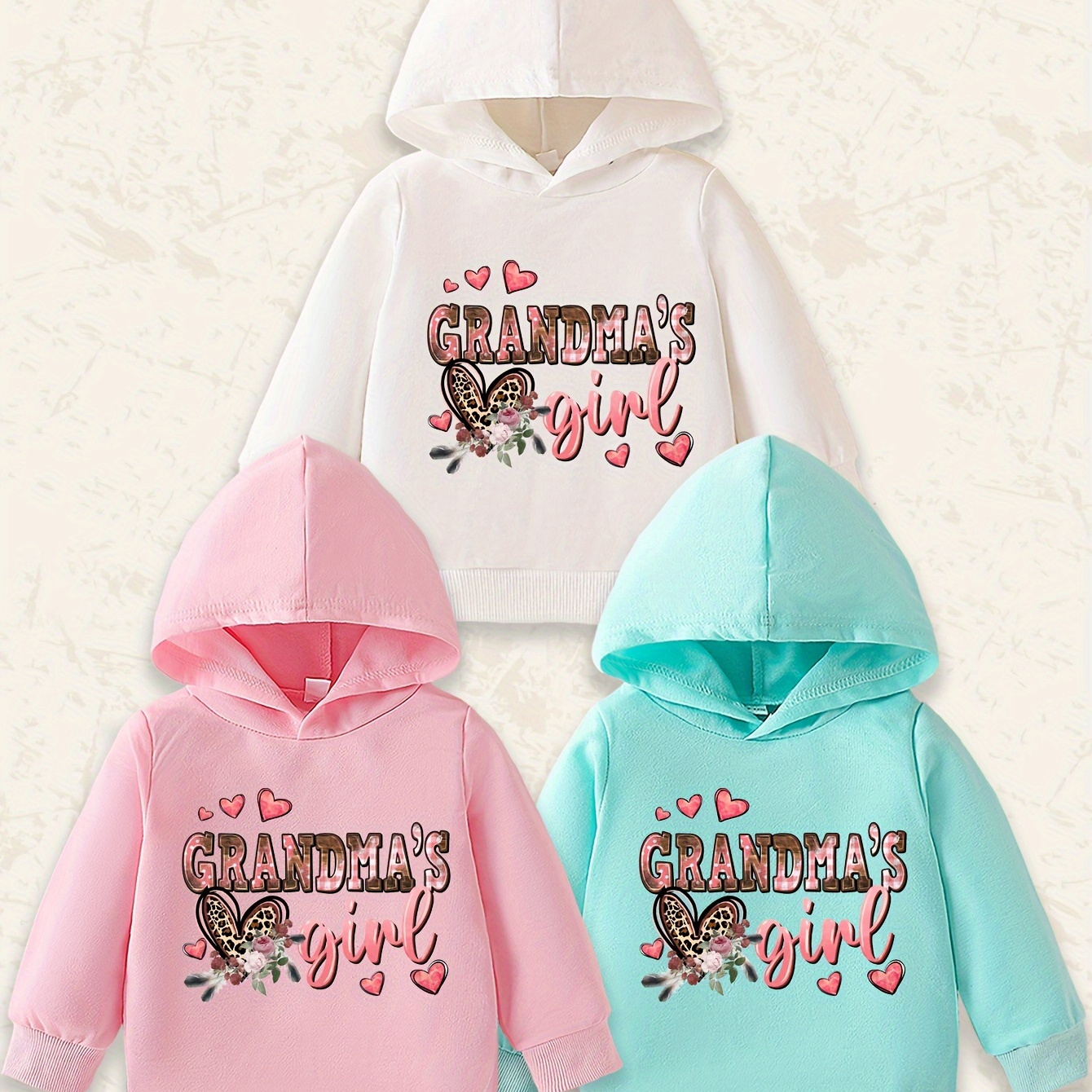 

3pcs, Baby Girls Hoodies Set, Heart Grandma's Girl Print, Girls Comfy And Casual Pullovers Long Sleeve Hoodies, Girls Sweatshirts For Autumn And Winter