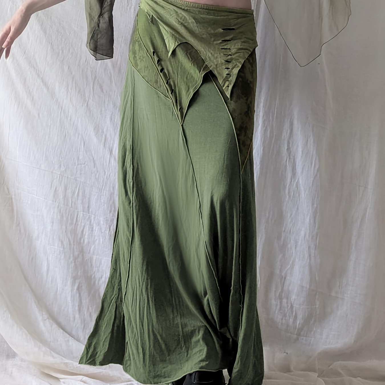 

Vintage Style Ankle Split Skirt - Elegant Mid-length Pleated Skirt With Grommet , Polyester, For Spring/summer/fall