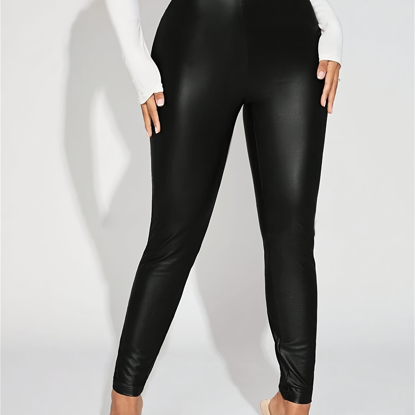 

Women's Plus Size High-waisted Pu Leather Leggings - Sleek, Stretchy, Machine Washable, Elegant For All , High Waisted Leggings