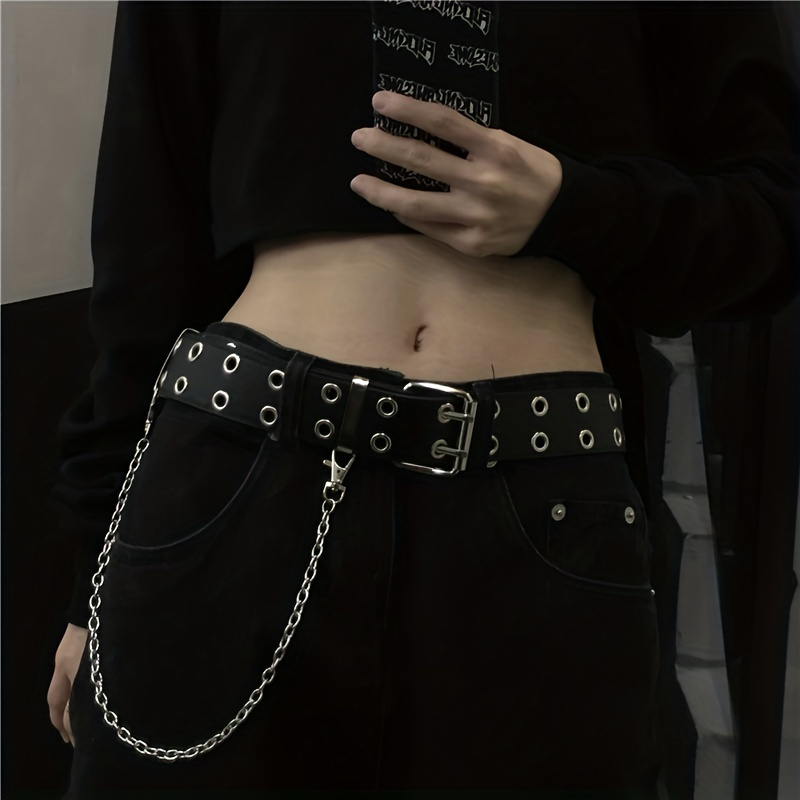 

Waistband For Men And Women, Ins Vintage Black Double Metal Chain Decoration, Punk Belt For Men 152