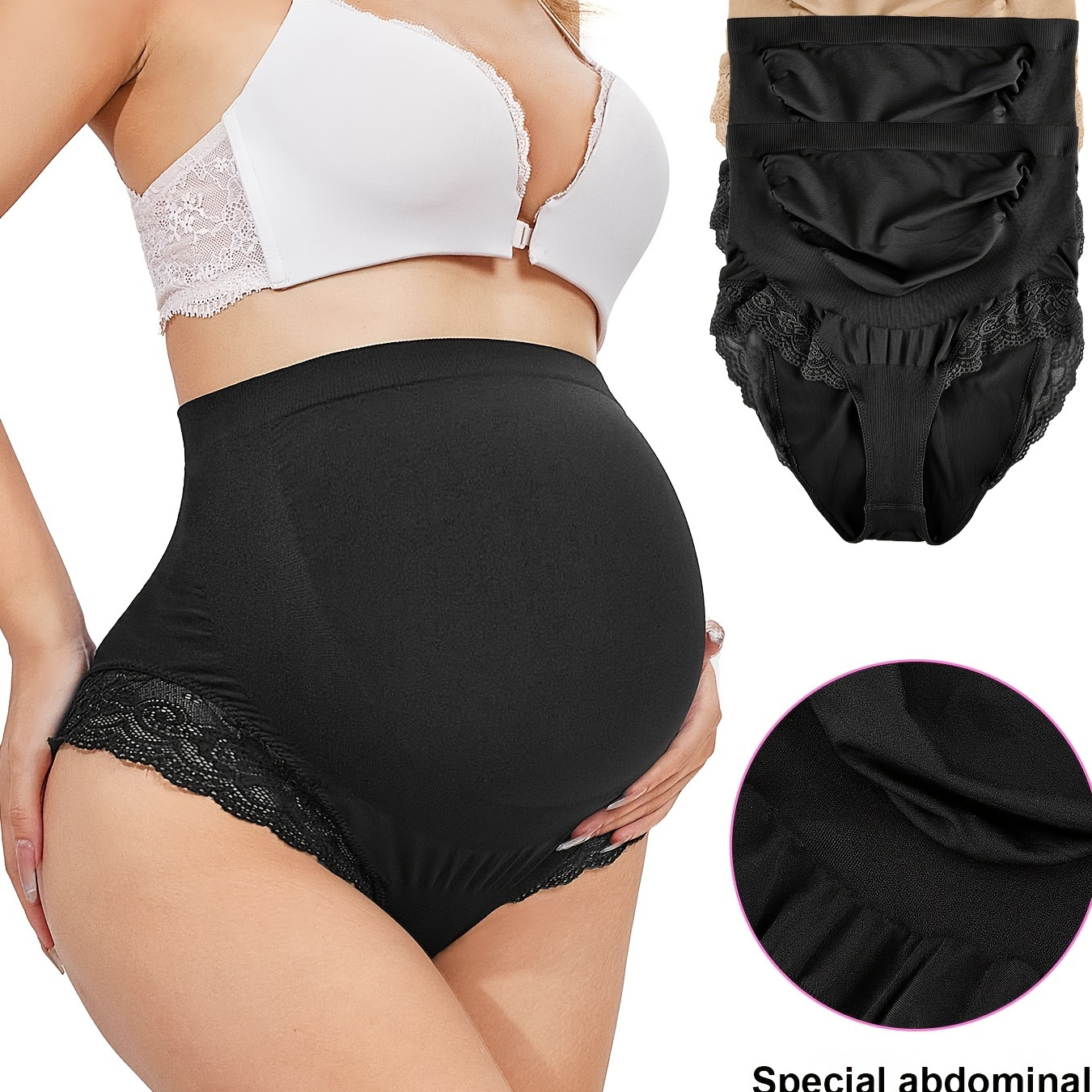 Women's Maternity Solid Underwear Lace Boxer Briefs Belly - Temu