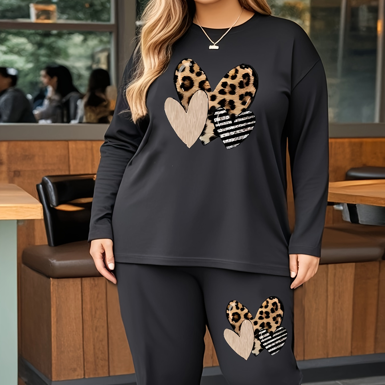 

Plus Size Women's Outfit - Long Top & Pants Set, , , Washable