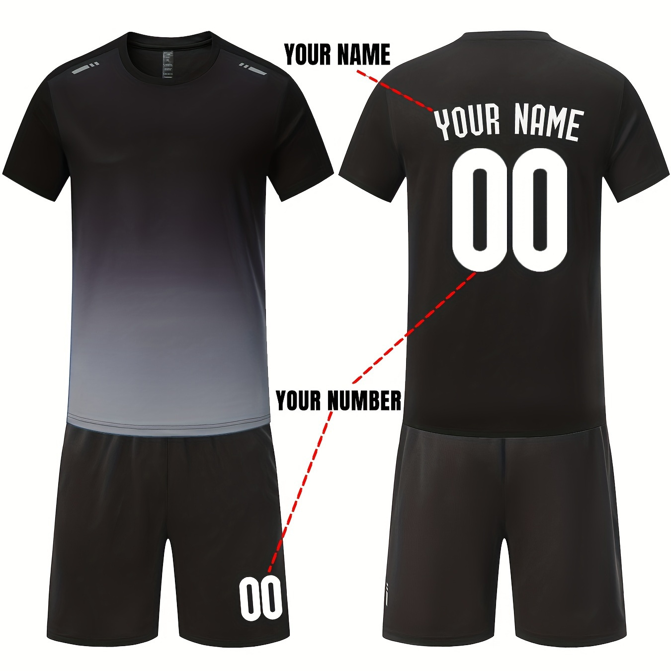 

2pcs Men's Customizable Name And Number Print Short Sleeve T-shirt + -ord Soccer Jersey, Quick-drying Breathable Training Badminton Sports Clothing