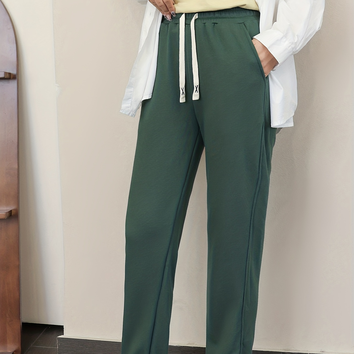 Plain Loose Fit Sporty Pants, Drawstring Elastic Waist Slight Stretch  Jogging Sweatpants, Women's Athleisure - - Temu Czech Republic