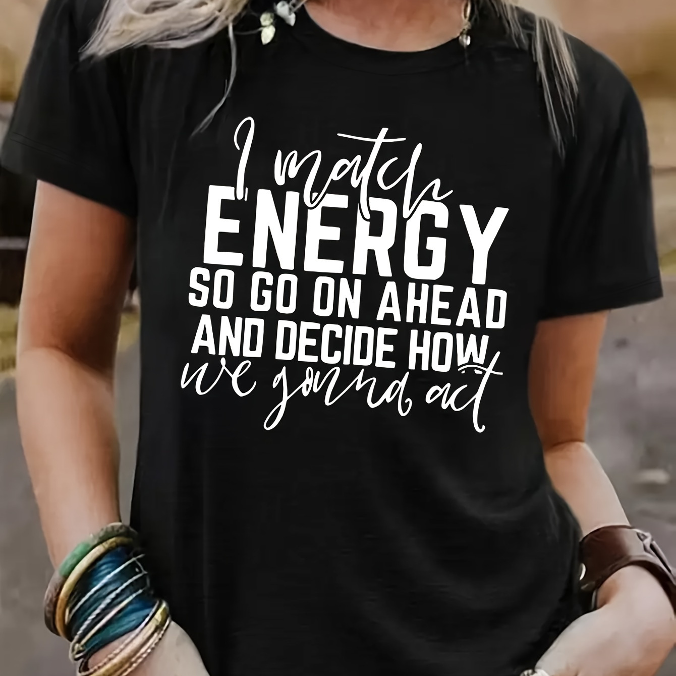 

Letter Print Summer Simple T-shirt, Casual Short Sleeve Crew Neck Top, Women's Clothing