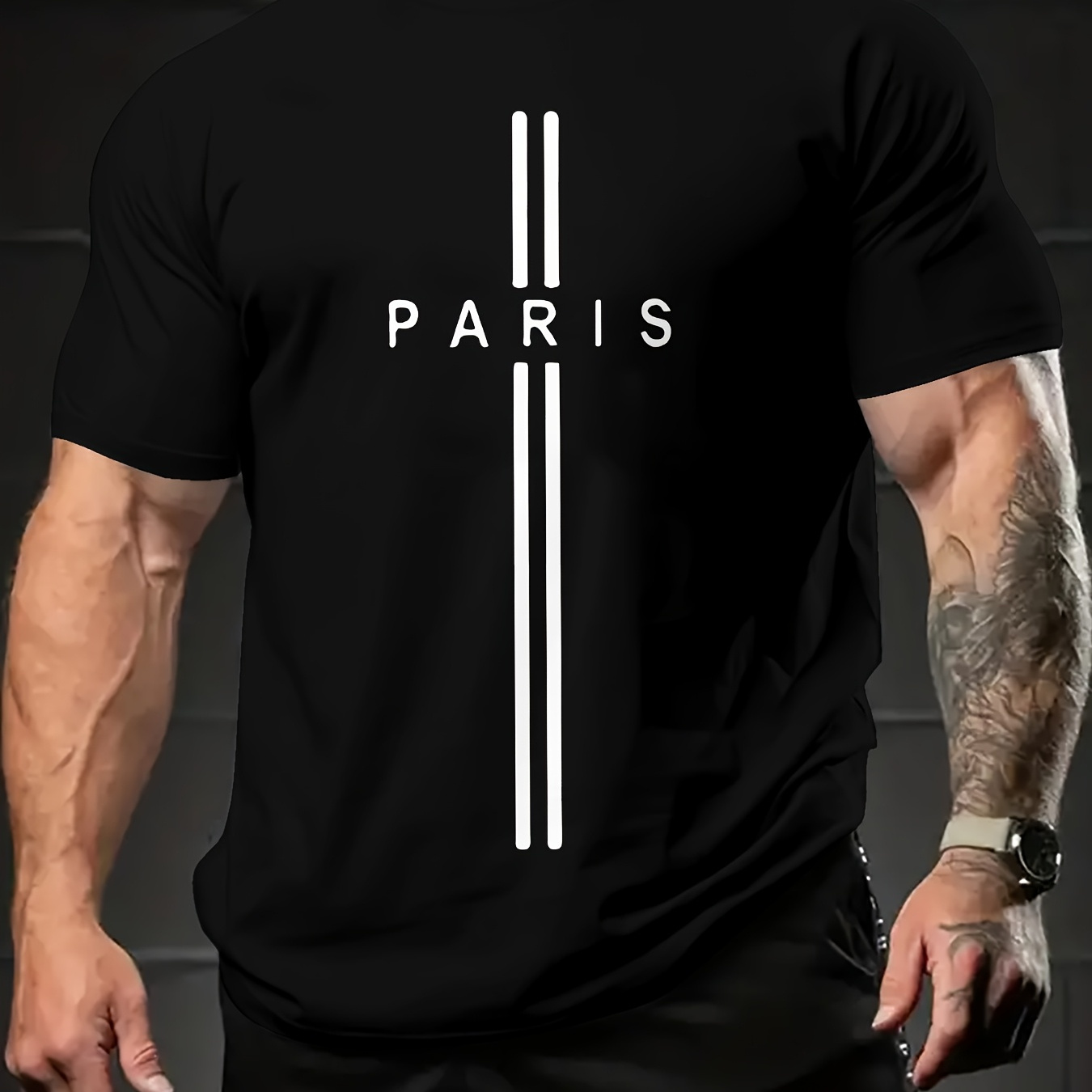 

Fashionable Summer Men' Bar Paris T-shirt Simple Pattern 3d Digital Printed Pattern Men's Comfortable Outing Sports Top