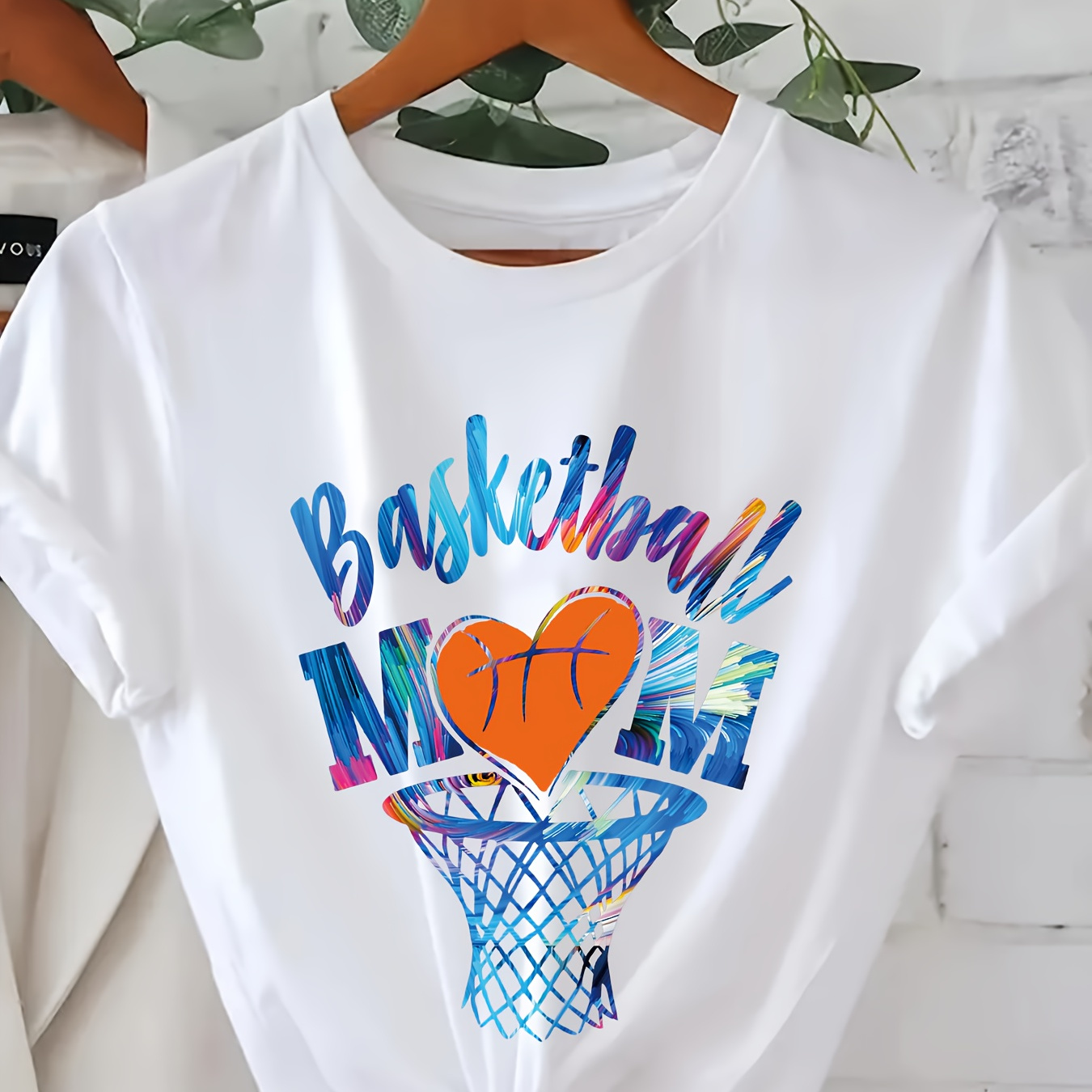 

Plus Size Basketball Print T-shirt, Casual Short Sleeve Top For Spring & Summer, Women's Plus Size Clothing