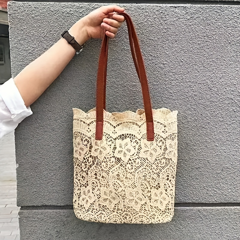 

2024 New Minimalist Lace Flower Pattern Design Shoulder Bag, Classic Aesthetic Daily Use Shopping Bag For Women