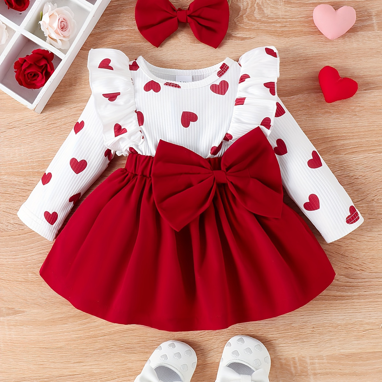 

Baby Girls Exquisite & Comfortable Love Print Long Sleeve Color Block Dress For Banquet