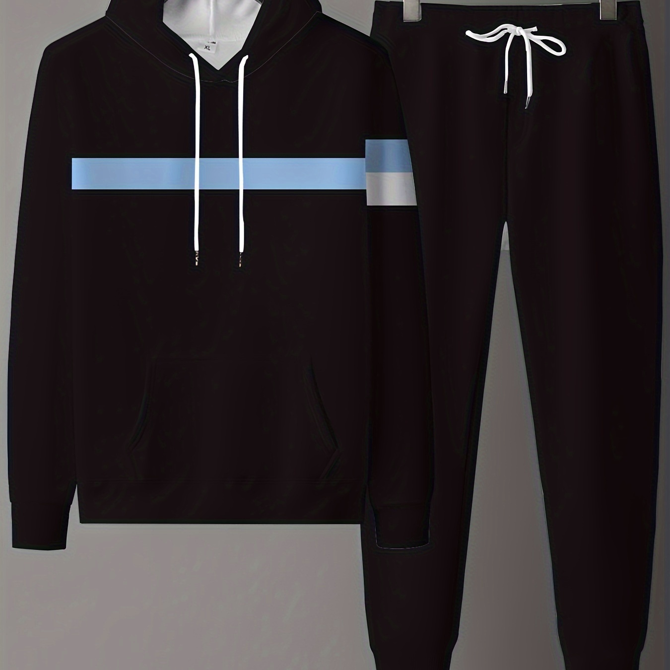 

Men's Casual Hoodie & Sweatpants Set - Polyester, Machine Washable, Spring/fall