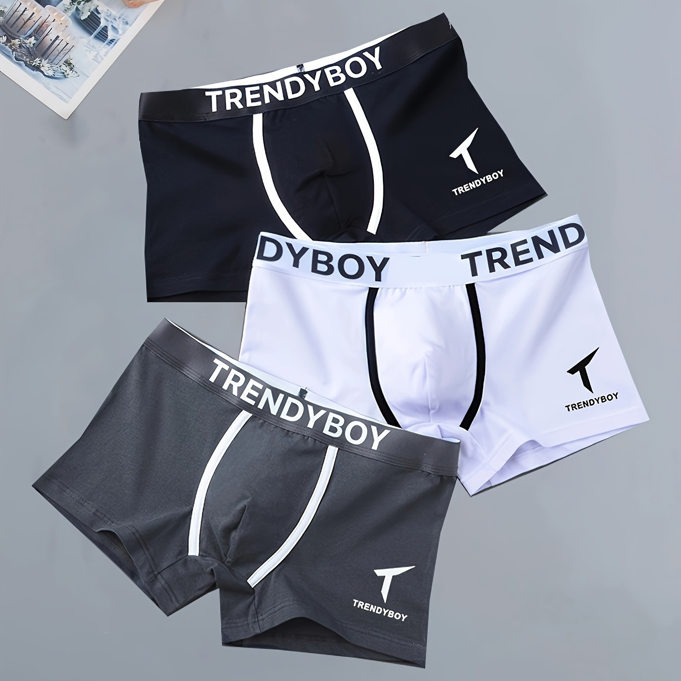

Boxer confortable en coton pour hommes, couleur unie, slip de sport respirant avec lettres imprimées, sous-vêtements respirants, 3 pièces