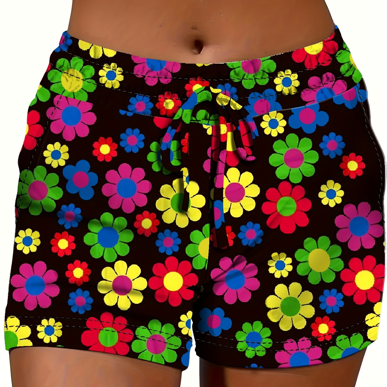 

Flag Print Drawstring Waist Shorts, Casual Sporty Baggy Walking Shorts For Spring & Summer, Women's Clothing