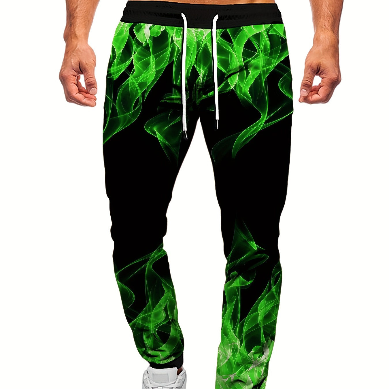 Plus Size Men's 3D Flames Print Sweatpants For Spring/autumn, Personalized Casual Drawstring Joggers For Sports/workout/outdoor, Men's Clothing