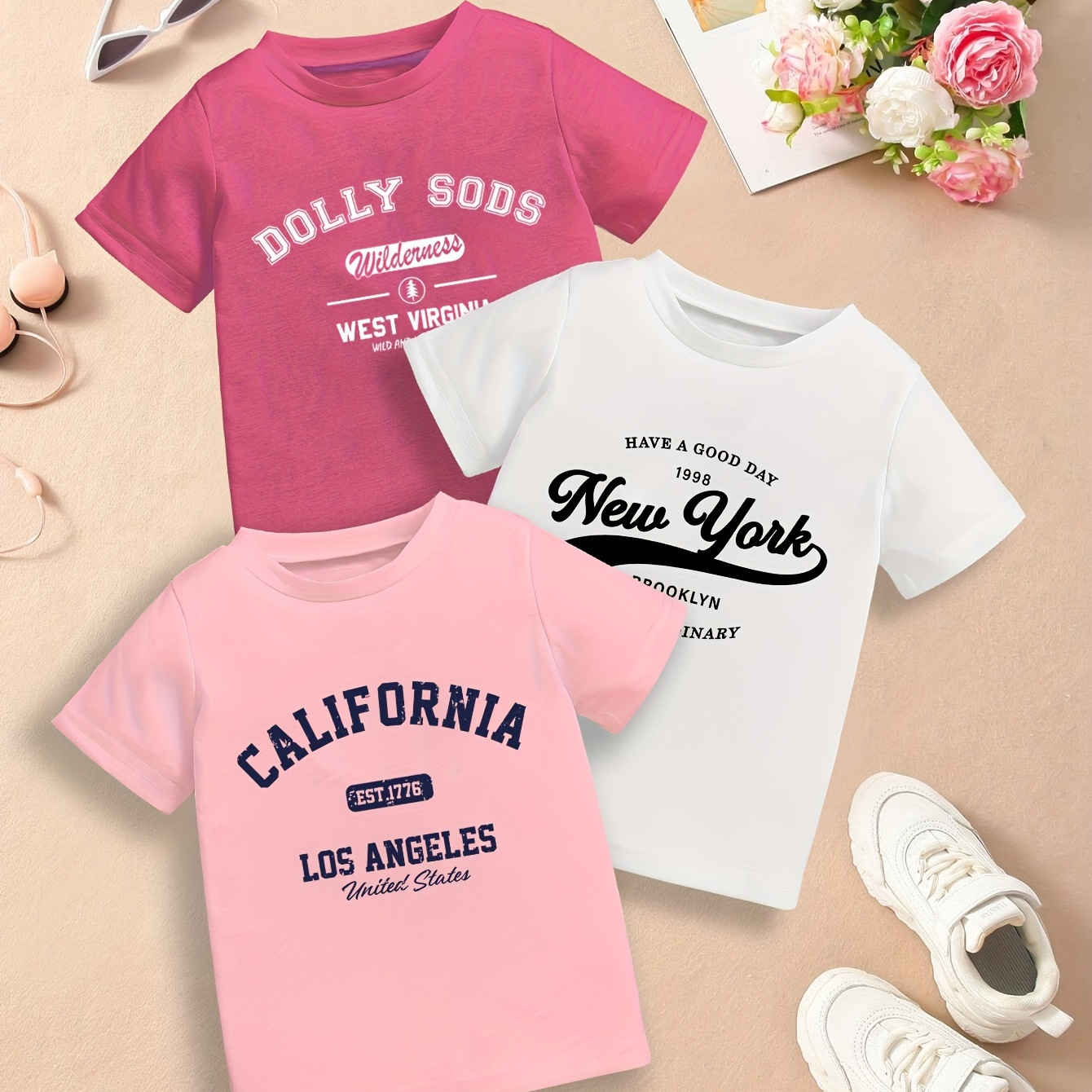 

“valentine’s Day” “ramadan”, 3pcs Fashion Letter T-shirts For Girls